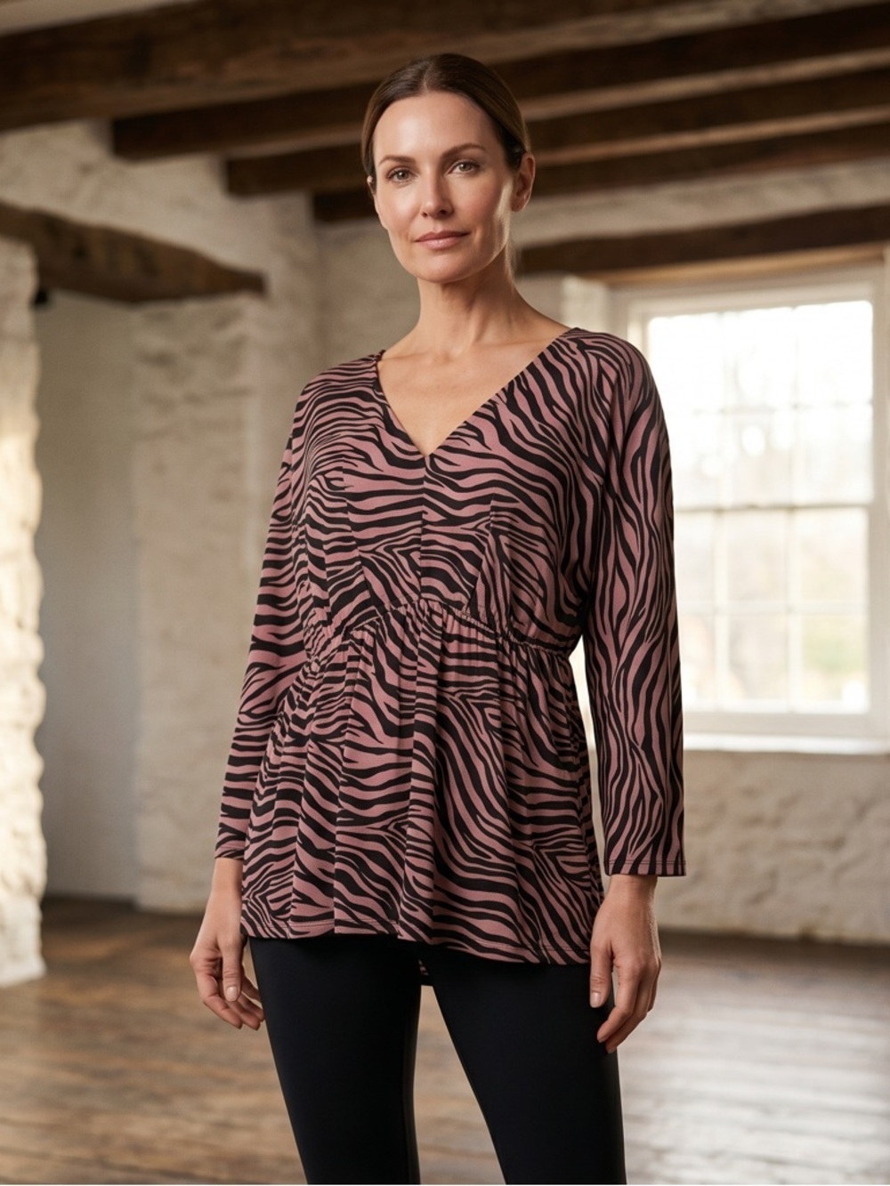 Dear Scarlett Chic Zebra Print Babydoll V-Neck Blouse